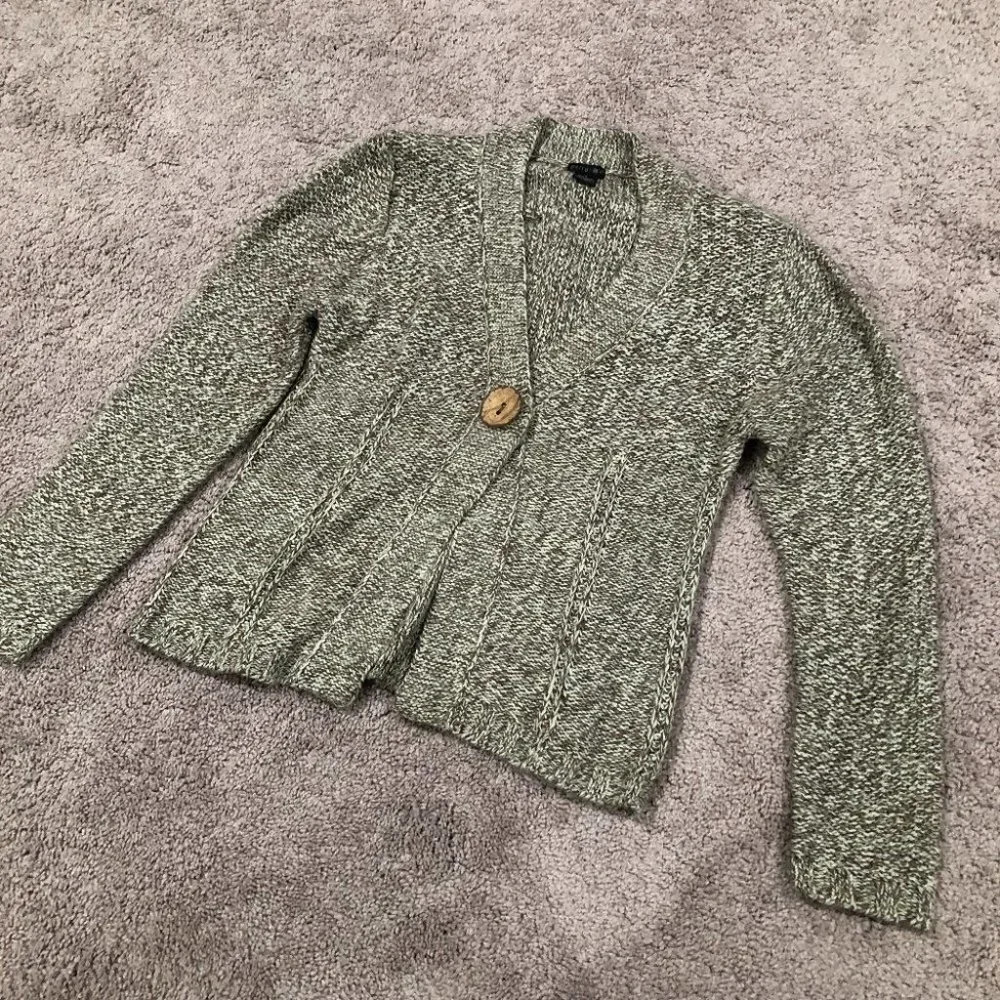 Vintage Tally Ho Single button cardigan heathered cream and brown Size Medium